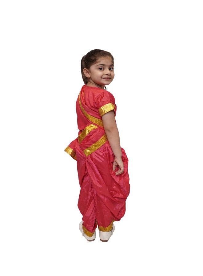 كاكو فانسي دريسيس فستان كاكو الفاخر من الحرير والبوليستر، زي فتاة فلاحية ماراثية، رقصة لافني الشعبية، ساري مع مجوهرات للأطفال - لون أرجواني، 3-4 سنوات - Image 4